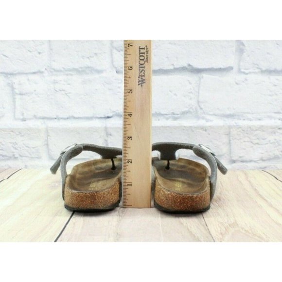 Birkenstock Gizeh Silver Leather Birko-Flor Thong Sandals Size EU 33 US 2-2 - Picture 9 of 10